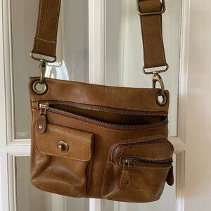Vintage Roots Villager Tribe Brown Leather Purse with Long Adjustable Strap